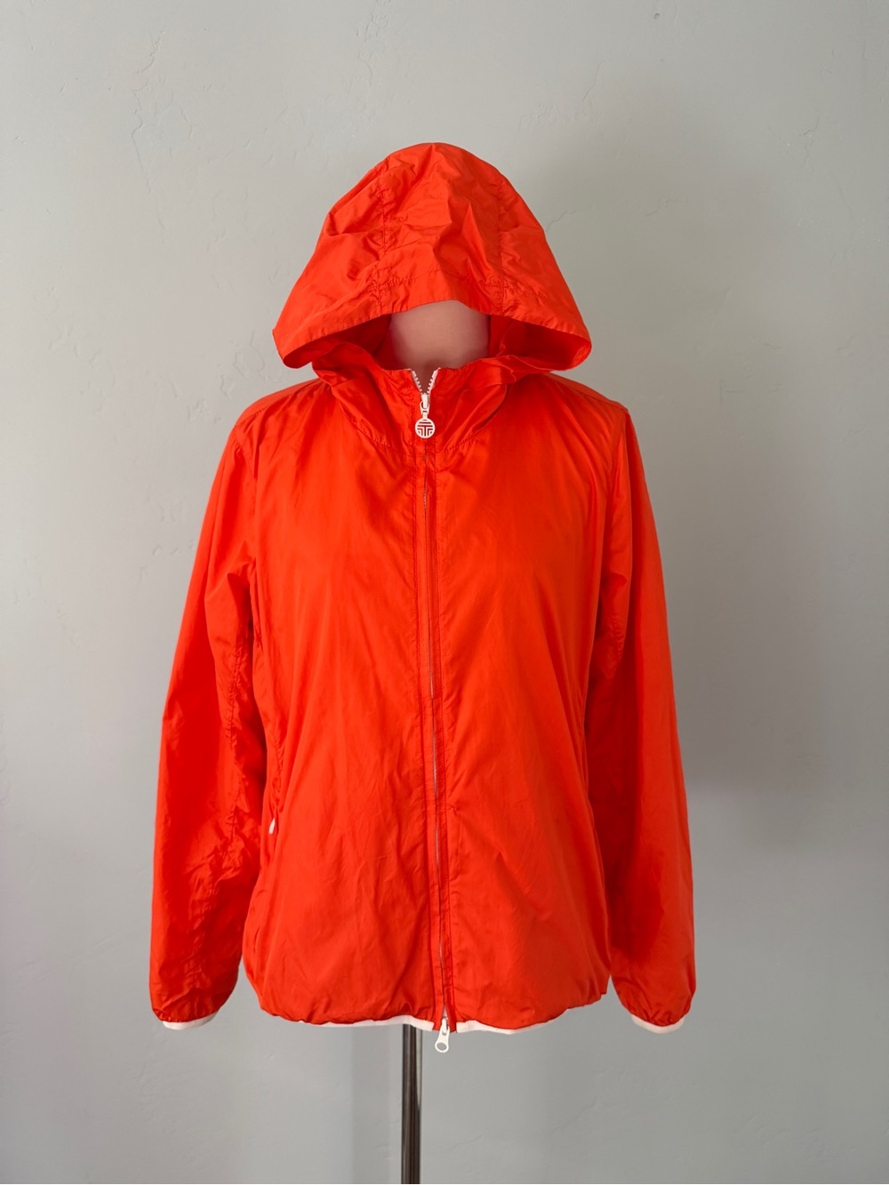 Tory Sport | Tory Burch Nylon Hooded Windbreaker Flame Orange Full Zip - Size L
